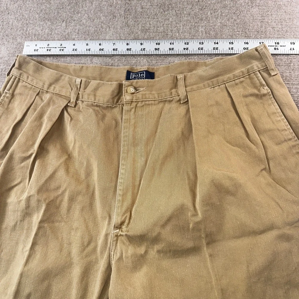 Polo Ralph Lauren Mens 38 Khaki Tan Pleated Chino Shorts 100% Cotton Made in USA